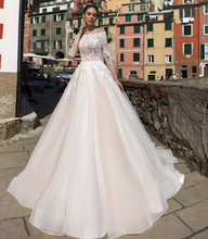 Gorgeous Wedding Dress 2021 Boat Neck 3/4 Sleeve Lace Appliques Button Sweep Train Princess Bride Gown Vestidos De Noiva 2024 - buy cheap