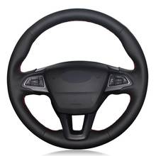 Car Steering Wheel Cover DIY Black Genuine Leather For Ford Focus 3 2015-2018 Kuga 2016-2019 Escape C-MAX Ecosport 2018-2019 2024 - buy cheap