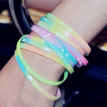 Printed Letters Luminous Silicone Sports Bracelets & Bangles for Women Fluorescent Rubber Fitness Thickening Wristband Bracelet 2024 - buy cheap
