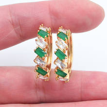 Pendientes de aro de circonia cúbica para mujer, Color dorado, blanco, verde, rectangular, joyería 2024 - compra barato