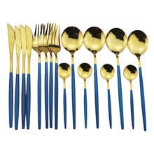 16Pcs Blue Gold Cutlery Set 304 Stainless Steel Dinnerware Set Gold Tableware Kitchen Silverware Mirror Colorful Flatware Set 2024 - buy cheap