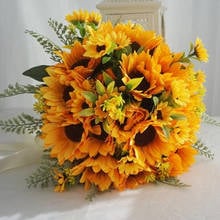 Ramo de novia Artificial para boda, romántico, hecho a mano, girasol brillante, Asa de cuerda de lino, cinta de satén, Fiesta en la Iglesia 2024 - compra barato