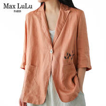 Max LuLu 2020 осенние корейские модные дизайнерские дамские льняные пальто женские повседневные свободные куртки с вышивкой больших размеров 2024 - купить недорого