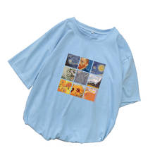 Женская футболка с принтом Ван Гога, с коротким рукавом, в стиле Харадзюку, повседневная, забавная, свободная футболка в Корейском стиле 2024 - купить недорого