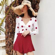 Women Dot Print Long Sleeve One-piece Swimsuit Women Sexy Monokini Swimwear 2021 New Girl Beach Bathing Suits 2024 - buy cheap