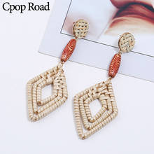 Cpop-pendientes geométricos multicapa de ratán hechos a mano para mujer, aretes bohemios, colgante largo, pendientes étnicos de madera, accesorios de joyería 2024 - compra barato