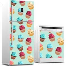Adesivo de geladeira cupcake, adesivo de parede 3d para porta de geladeira, máquina de lavar louça, acessórios de papel de parede 2024 - compre barato