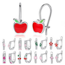 Pendientes de plata de ley 100% para niños y niñas, aretes pequeños de cristal, esmalte, trébol, flor, manzana, joyería de moda, 925 2024 - compra barato