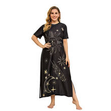 DOIB Print Stars  Sleepwear Dress Women Black Large Size Sleep Dress Loose Homewear Plus Size Nighgowns Summer Dress 2024 - buy cheap