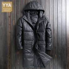Genuine Leather Long Jacket Men Winter Warm White Duck Down Coat Casual Streetwear Cold Jackets Mens Sheepskin Hooded Overcoat 2024 - buy cheap