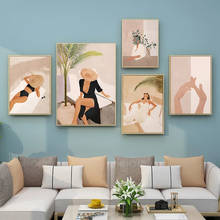 Pintura en lienzo de mujer Sexy de moda nórdica, carteles e impresiones de hojas de gato negro, imagen artística de pared para decoración de pared de sala de estar, Cuadros 2024 - compra barato