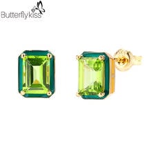 BK Geometric Green Olive Women’s Earrings 100% 925 Sterling Silver 2021 New Trendy Square Jewelry For Wedding Engagement Party 2024 - buy cheap