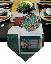 Mantel de comedor para niña africana, camino de mesa de pared de azulejo de estilo étnico, caminos de mesa modernos para decoración de fiesta de boda 2024 - compra barato
