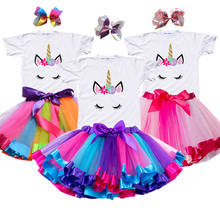 2021 New Girls Children Summer Unicorn Tutu Dress Kids Princess Rainbow Vestido Girls Birthday Party Dress Fancy Unicorn Costume 2024 - купить недорого