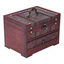 Caixa de cosméticos vintage, caixa de madeira clássica para presente de joias, caixa de armazenamento, organizador de peito com espelho organizador, 1 peça 2024 - compre barato
