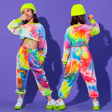 Disfraces de baile de Jazz para niñas, sudadera con teñido anudado de colores recortada, pantalones de correr, trajes de baile de salón y Hip Hop para escenario 2024 - compra barato