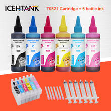 ICEHTANK 6 Color T0821 Ink Cartridge + 6×100ml Printer Ink Kit For Epson Stylus Photo T50 R290 R295 R390 RX590 RX610 RX615 RX69 2024 - buy cheap