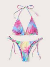 2020 Tie Dye Bikini Women Rainbow Swimsuit Lace Up Bandage Two Piece Bathing Suits Thong Bikini Set Swimwear Biquini Feminino 2024 - buy cheap