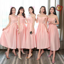 Женское атласное платье подружки невесты, элегантное розовое платье длиной ниже колена с V-образным вырезом, бальное платье для выпускного вечера и вечеринки, индивидуальные цвета 2024 - купить недорого