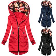 Осенне-зимние женские куртки с модным цветочным принтом размера плюс, куртка на молнии с карманом и длинным рукавом, теплое пальто с капюшоном, Femme Veste 2024 - купить недорого