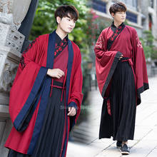 Chinese Style Men Tang Suit Ancient Costume Hanfu Folk Dress Emboridery Long Robe New Year Dance Full Sleeve Vintage Traditonal 2024 - buy cheap