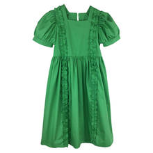 Vestidos de verão do vintage para meninas plissado lanterna manga vestido doce crianças roupas idade 6-16 anos verde plissado princesa festa vestido 2024 - compre barato