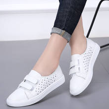 EOFK Spring Women White Flats Leather Casual Shoes Woman Round Toe Hook& Loop ladies flat footwear 2024 - buy cheap