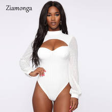 Ziamonga High Neck Long Sleeve Bodysuits Women Sexy Striped Autumn Tops Female Hole Chest Elastic Fashion Clubwear Tight Outfits 2024 - buy cheap