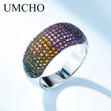 UMCHO 925 Sterling Silver Rainbow Rings for Women Anniversary Wedding Bands Gift Colorful Gemstone Fine Jewelry 2024 - buy cheap