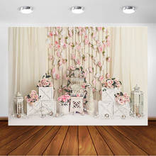 Cenários fotográficos para recém-nascidos, fundo para estúdio fotográfico, rosa flor floral, chão branco 2024 - compre barato