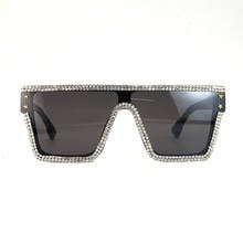 Gafas de sol de una pieza para mujer y hombre, lentes de sol de gran tamaño con diamantes de imitación, planas, cuadradas 2024 - compra barato