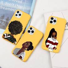 Black braids black girl fashion cartoon Phone Case Yellow Candy Color for iPhone 6 7 8 11 12 s mini pro X XS XR MAX Plus 2024 - buy cheap