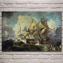 sea battle figure ship sail boat classic style art fabric posters on the wall picture home art living room decoration KL098 2024 - buy cheap