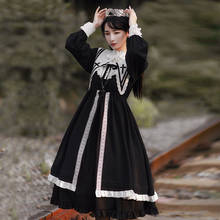 Vestido de lolita gótico palácio doce princesa vintage, impressão de cintura alta vestido vitoriano kawaii menina gótico lolita op loli 2024 - compre barato