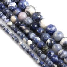 Sodalite pedras preciosas azuis naturais, contas redondas soltas faça você mesmo para pulseira pulseira colar acessórios 38cm 2024 - compre barato