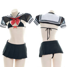 Estudante sexy kawaii lingerie conjunto erótico biquíni micro sutiã mini saia role play anime cosplay trajes uniforme estudante marinheiro 2024 - compre barato