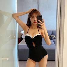 2021 New One Piece Swimsuit Women Solid Swimwear Push Up Monokini Backless Swim Suit Korea Style Pleated Bathing Suit 2024 - buy cheap