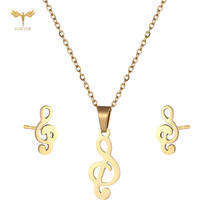Лидер продаж 2021, женское ожерелье, серьги-гвоздики, модное ожерелье с музыкальными нотками, гвоздики для ушей, набор золотых ювелирных издел... 2024 - купить недорого