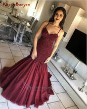 Burgundy Lace Beaded Mermaid Evening Dress Zipper Satin Long Sweetheart Formal Party Gown Sweep Train 2024 - buy cheap