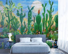 Diantu personalizado papel de parede nórdico mão desenhada pintura tropical plantas cactus sala estar quarto tv pano fundo 3d papel mural 2024 - compre barato