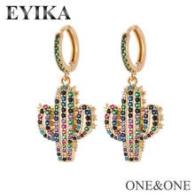 EYIKA New Arrival Colorful Jewelry Cactus Hoop Earring with AAA Mixing Color Cubic Zirconia pendientes cactus Jewelry For Women 2024 - buy cheap