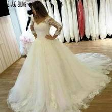 E JUE SHUNG White 3/4 Sleeves Ball Gown Wedding Dresses V Neck Lace Appliques Vintage Lace Up Back Bridal Gowns Robe De Mariee 2024 - buy cheap