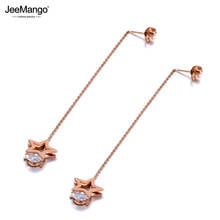 JeeMango Bohemia Stainless Steel Star Tassel Earrings Jewelry Trendy Rose Gold CZ Crystal Dangle Earrings For Women Girl JE20005 2024 - buy cheap