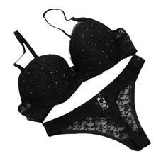 Conjunto de sujetador Sexy para mujer, ropa interior de encaje de realce, conjunto de Tanga y bragas, sujetador ajustable de copa 3/4 con diamantes, 2 uds. 2024 - compra barato