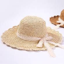 Sombrero de paja de punto de ganchillo para mujer, gorra de playa con cinta de encaje plegable, protector solar 2024 - compra barato