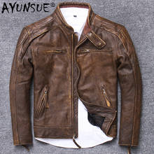 AYUNSUE Genuine Leather Jacket Men Real Cow Leather Coat Vintage Motorcycle Jacket Man Short Brown Cowhide Coats U15617-3 J3209 2024 - buy cheap