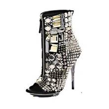 Crystal Shiny Booties Peep Toe Zip Up Stiletto High Heels Short Boots Rhinestone Bling Bling Sequined Women Shoes Manufacturer 2024 - buy cheap