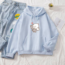 Moletom com capuz de algodão feminino, blusão de moletom grande com capuz de gato desenho animado para mulheres kawaii estilo coreano 2024 - compre barato