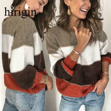 hirigin Korean Fashion Ladies Full Sleeve Women Knitting Sweater Striped O-Neck Pullover And Jumper Loose Sweater Hot Sale 2024 - buy cheap