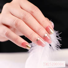 24pcs Oval Pink False Nails Blue Blooming Nail Tip Extension Korean Bronzing Sweet New Press On Nails Glue Wearing Nail Art 2024 - buy cheap